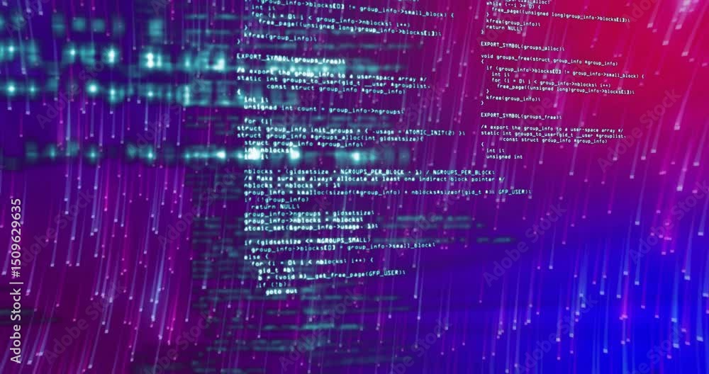 Poster code block appearing initiating streaks descending blurred fragments sliding visualizing data flow