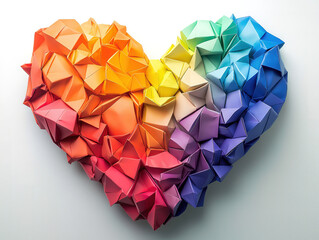 Heart shape made with multicolored origami paper folds