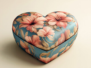 Romantic gift box in a heart shape with floral accents on the lid