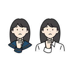 黒髪ロングの女子高生 セーラー ワイシャツ 困る