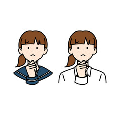 ポニーテールの女子高生 セーラー ワイシャツ 困る