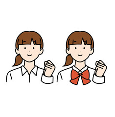 ポニーテールの女子高生 リボン ワイシャツ 頑張る