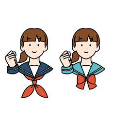 ポニーテールの女子高生 セーラー 頑張る