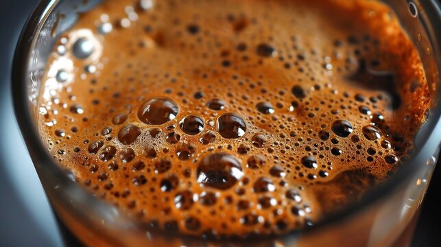 Close up of an espresso shot being brewed with rich crema forming on top