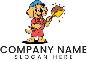 Cute Golden Retriever Dog Cleaning Logo Design pet fun red  