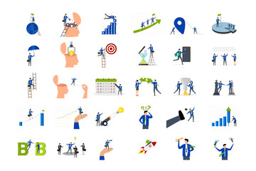 Fototapeta premium Business illustrations set. Collection of scenes with men and women taking part in business activities.