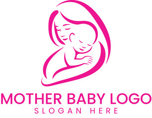 Pink Mother Baby Logo Design Vector Illustration hug art    
