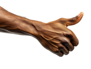 A hand with a thumbs up gesture on a white background