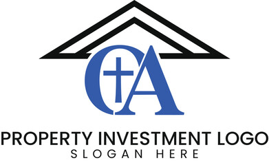 Modern CA Property Investment Logo Design roof blue icon    