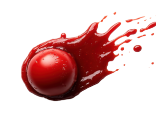 A red ball with a red splash of blood around it
