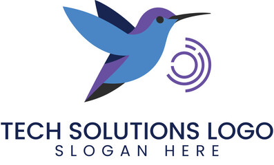 Abstract Hummingbird Tech Solutions Logo Design icon blue    © ahmadfarazswl