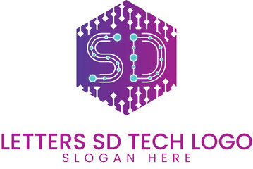 Obraz premium Modern Tech Logo Letters SD Purple Design icon data style 
