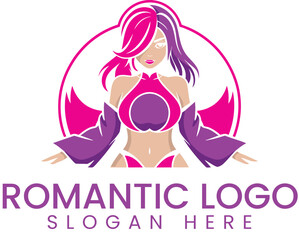 Elegant Woman Logo Design Pink Purple Style art girl love   