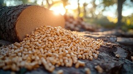 Obraz premium Wood pellets on a tree stump