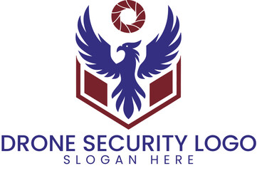 Powerful Drone Security Logo Design Graphic red bird lens   