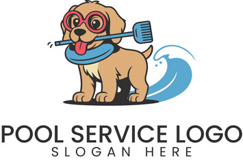 Adorable Dog Pool Service Logo Design Graphic fun pet red   