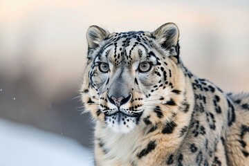 Fototapeta premium A snow leopard with distinct markings and piercing eyes, displaying its strength and elegance.