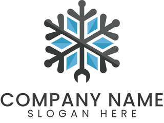 Modern Snowflake Repair Logo Design Template ice cold blue  