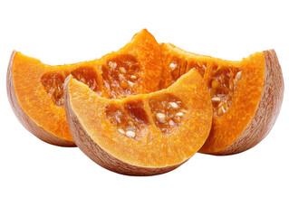 Three slices of orange with seeds on the inside