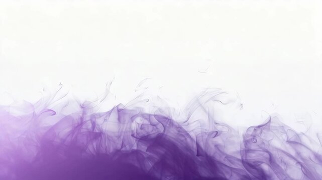Wispy tendrils of purple smoke slowly rise from a darker gradient, creating an ethereal, abstract pattern against the stark white background.copy space