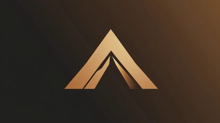 An abstract golden triangular design against a dark brown gradient background