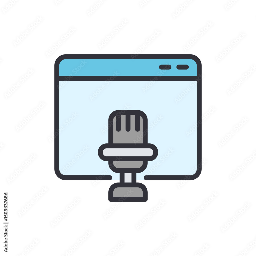 Poster retro microphone displayed on a browser for podcast or radio application