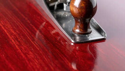 Close Up View Of Polished Red Wood Planer Tool