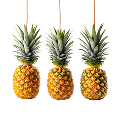 Juicy Pineapples Hanging on a Branch PNG Cutout Isolated on Transparent Backdrop Showing Tropical Agriculture Scene