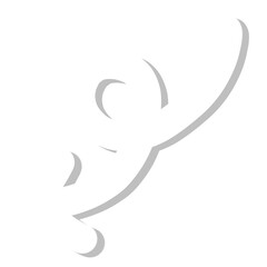 左下向き真っ白くるんクルン矢印のイラスト