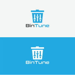BinTune Logo: A stylized illustration of a trash bin, its form cleverly incorporating audio equalizer sliders, against a backdrop of a modern logo.
