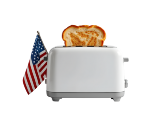 Toast Popping Up in Toaster with Miniature Flag