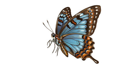 butterfly Detailed Illustration of a Blue Butterfly with Brown and Orange Accents isolated on transparent background