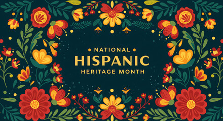 Vibrant Floral Frame for National Hispanic Heritage Month Celebration Background Vector Illustration