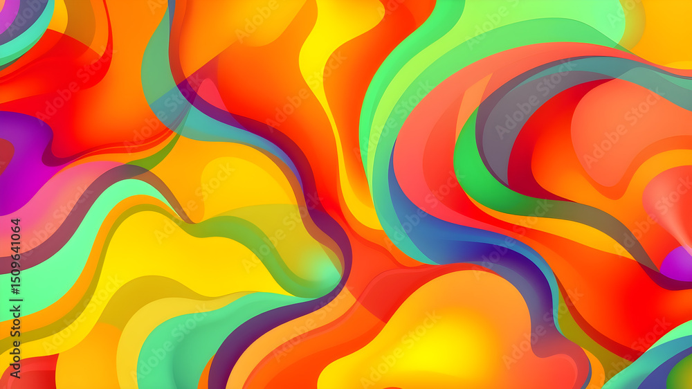 Poster vibrant abstract background with flowing overlapping shapes in warm and cool tones for creative proj
