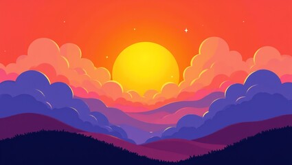 A vibrant, dreamy sunset over a peaceful tropical beach.