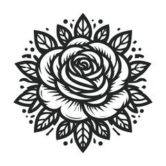 Rose flower with leaves in circle shape