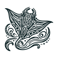 Manta Ray Tribal Tattoo Style Illustration