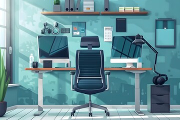 Modern office interior with chairs and clean design, symbolizing contemporary workspace, professional environment, productivity, and stylish corporate layout

