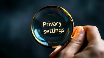Privacy Settings: Magnifying glass focusing on privacy, data security, and online protection in the digital world.