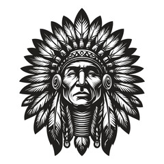 Native American Chief Head with Headdress