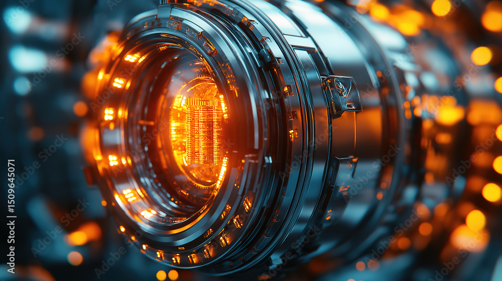 Poster close up of modern mechanical part with futuristic design and precision engineering