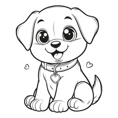 Puppy illustration with big eyes and heart pendant