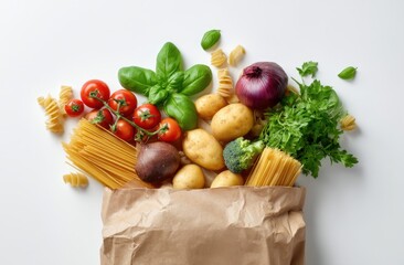 Paper bag filled with fresh produce ingredients