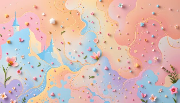 on the left side of the image, with an airy pastel puter generated background, clear copy space on the right for photo use.