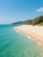 Obraz premium Serene Coastal Scene with Turquoise Waters and Sandy Beach