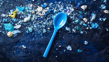 A plastic spoon and microplastic debris environment pollution