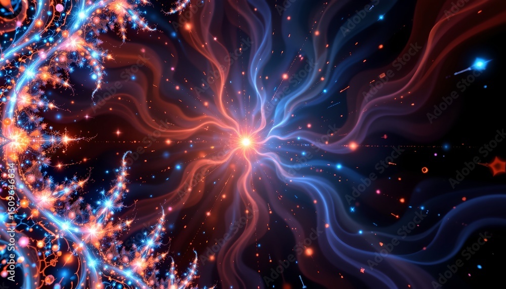 Poster puter generated fractal abstract background with a on the left side, in sparkling style, clear copy 