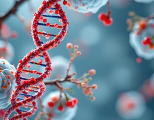 close up of a detailed genome or genetic material of an organism on the left side, with clear copy space on the right side for text.