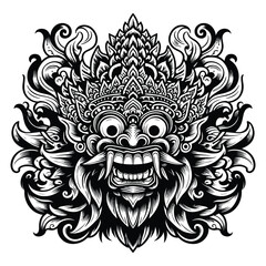 Fototapeta premium Monster Face with Fangs, Crown, and Floral Ornament
