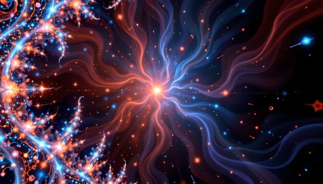 puter generated fractal abstract background with a on the left side, in sparkling style, clear copy space on the right for photos.